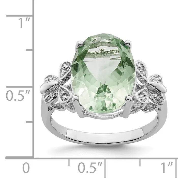 Goldia Rings Sterling Silver Rhodium Green Quartz u0026 Diamond Ring