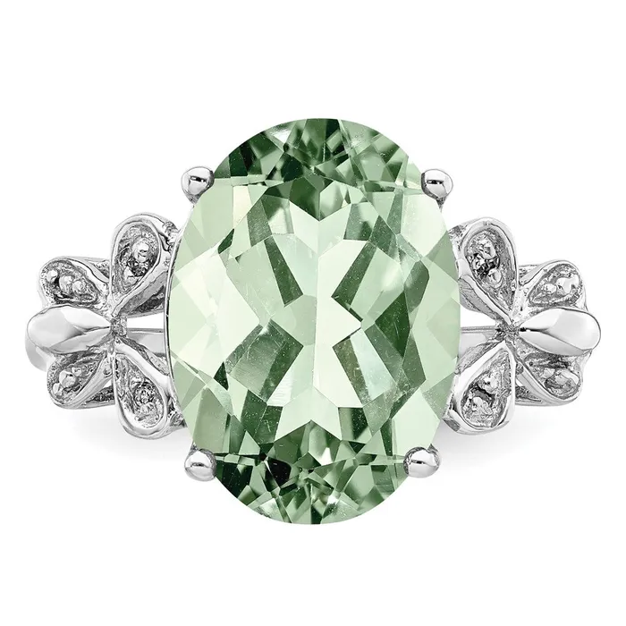 Goldia Rings Sterling Silver Rhodium Green Quartz u0026 Diamond Ring