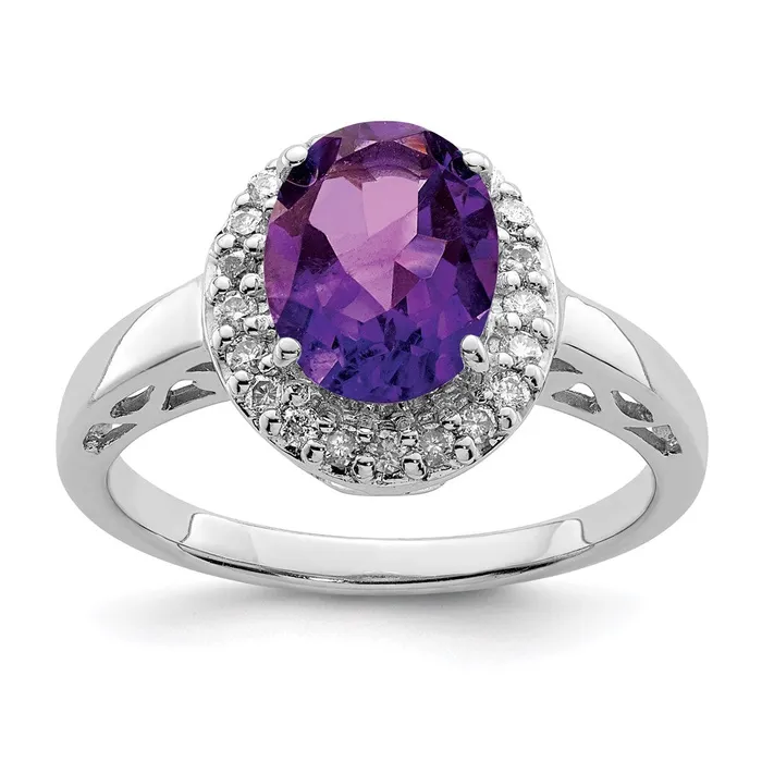 Goldia Rings Sterling Silver Rhodiumplated Amethyst u0026 Diamond Ring