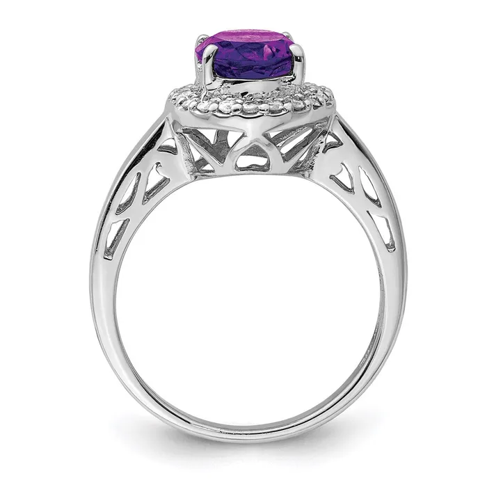 Goldia Rings Sterling Silver Rhodiumplated Amethyst u0026 Diamond Ring