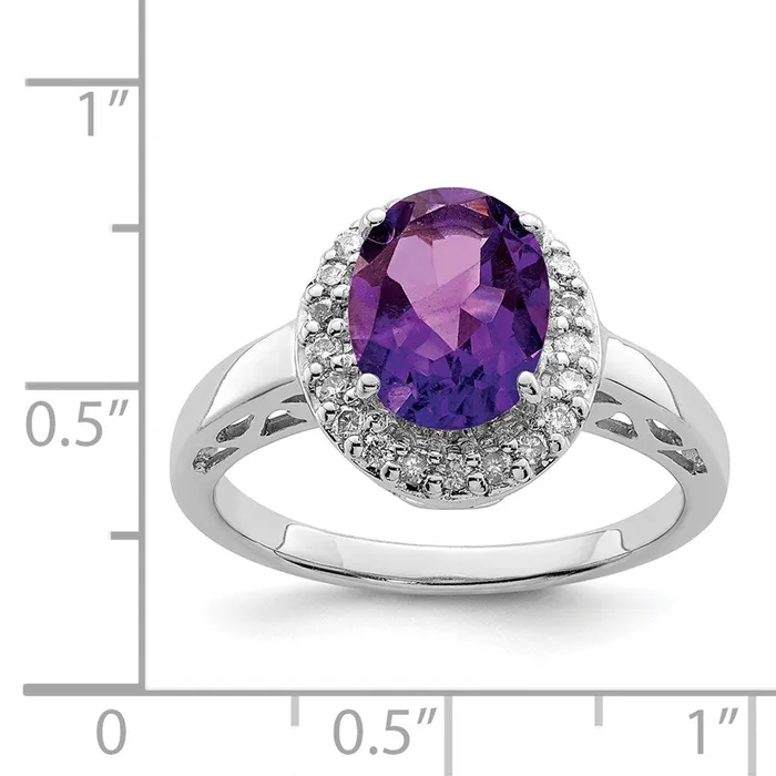 Goldia Rings Sterling Silver Rhodiumplated Amethyst u0026 Diamond Ring
