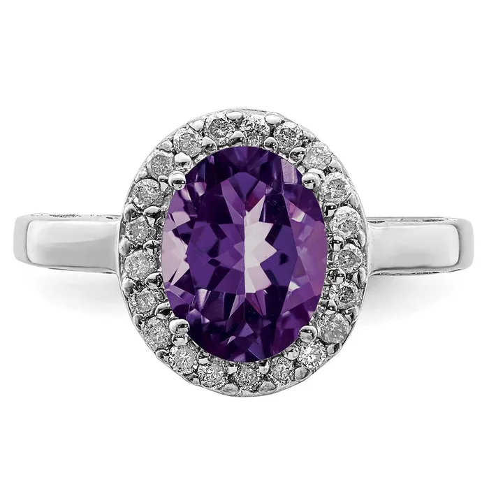 Goldia Rings Sterling Silver Rhodiumplated Amethyst u0026 Diamond Ring