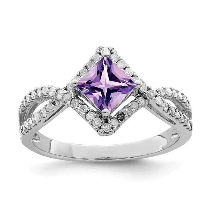 Goldia Rings Sterling Silver Rhodiumplated Diamond u0026 Amethyst Ring