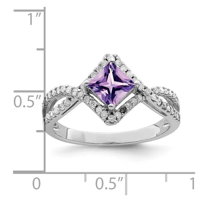 Goldia Rings Sterling Silver Rhodiumplated Diamond u0026 Amethyst Ring
