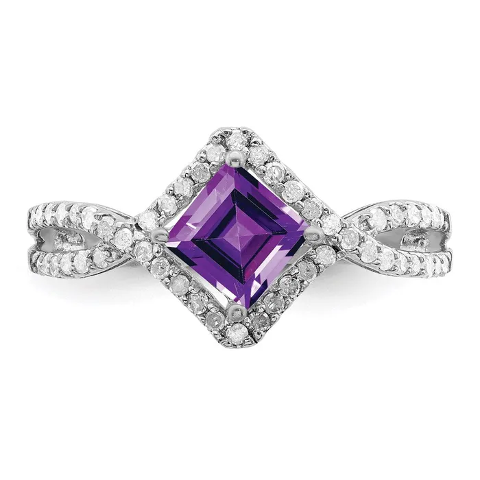 Goldia Rings Sterling Silver Rhodiumplated Diamond u0026 Amethyst Ring