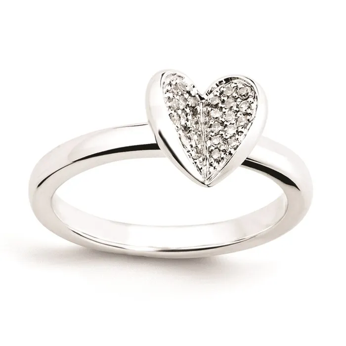 Goldia Rings Sterling Silver Stackable Expressions Heart wDiamonds Ring