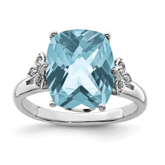 Goldia Sterling Silver Rhodium CheckerCut Sky Blue Topaz u0026 Diamond Ring Rings Goldia Sterling Silver Rhodium CheckerCut Sky Blue Topaz u0026 Diamond Ring Rings