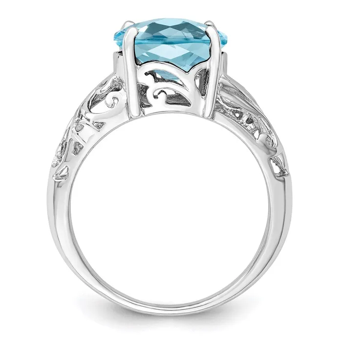 Goldia Sterling Silver Rhodium CheckerCut Sky Blue Topaz u0026 Diamond Ring Rings