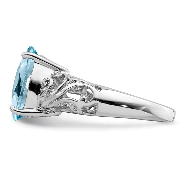 Goldia Sterling Silver Rhodium CheckerCut Sky Blue Topaz u0026 Diamond Ring Rings