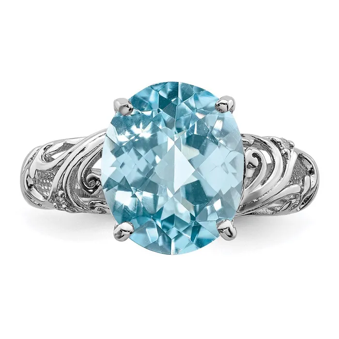 Goldia Sterling Silver Rhodium CheckerCut Sky Blue Topaz u0026 Diamond Ring Rings
