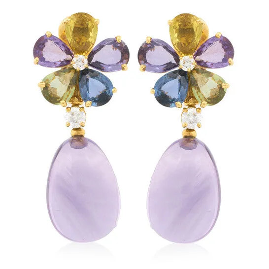 JMS always Earrings Original Bvlgari Sapphire Floral 18k Yellow Gold Earrings JMS always Earrings Original Bvlgari Sapphire Floral 18k Yellow Gold Earrings
