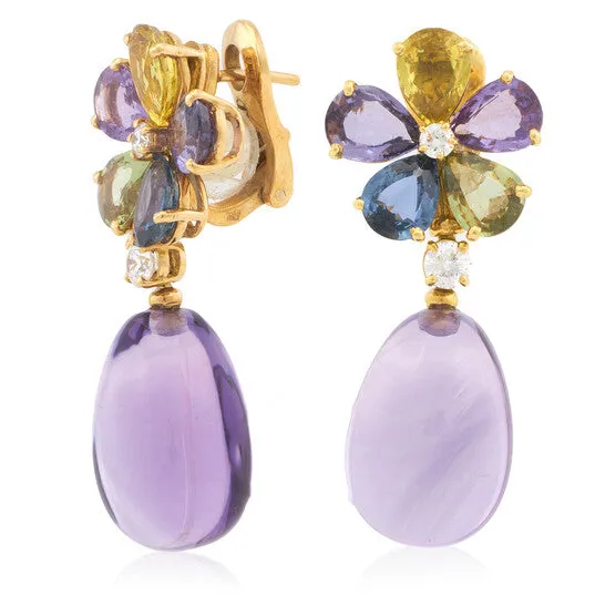 JMS always Earrings Original Bvlgari Sapphire Floral 18k Yellow Gold Earrings JMS always Earrings Original Bvlgari Sapphire Floral 18k Yellow Gold Earrings