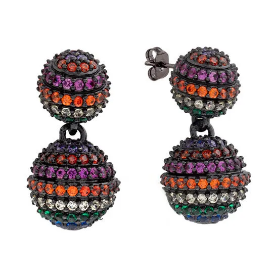 JMS always Earrings Original Elegant Confetti Womens 18K Black Gold Plated Rainbow CZ Simulated Diamond Pave Ball Drop Statement Earrings JMS always Earrings Original Elegant Confetti Womens 18K Black Gold Plated Rainbow CZ Simulated Diamond Pave Ball Drop Statement Earrings