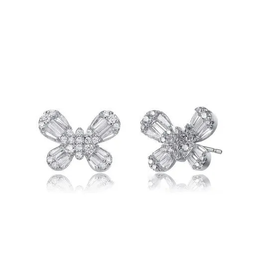 JMS always Earrings Original Megan Walford Sterling Silver Baguette and Round Cubic Zirconia Butterfly Stud Earrings JMS always Earrings Original Megan Walford Sterling Silver Baguette and Round Cubic Zirconia Butterfly Stud Earrings