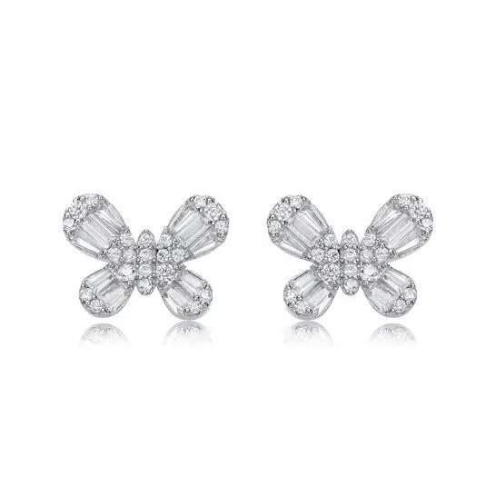 JMS always Earrings Original Megan Walford Sterling Silver Baguette and Round Cubic Zirconia Butterfly Stud Earrings JMS always Earrings Original Megan Walford Sterling Silver Baguette and Round Cubic Zirconia Butterfly Stud Earrings