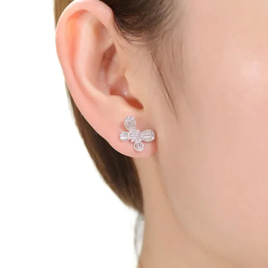 JMS always Earrings Original Megan Walford Sterling Silver Baguette and Round Cubic Zirconia Butterfly Stud Earrings JMS always Earrings Original Megan Walford Sterling Silver Baguette and Round Cubic Zirconia Butterfly Stud Earrings