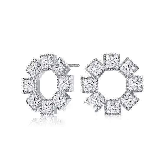 JMS always Earrings Original Megan Walford Sterling Silver Eight Stone Princess Cubic Zirconia Milgrain Bezel Earrings JMS always Earrings Original Megan Walford Sterling Silver Eight Stone Princess Cubic Zirconia Milgrain Bezel Earrings