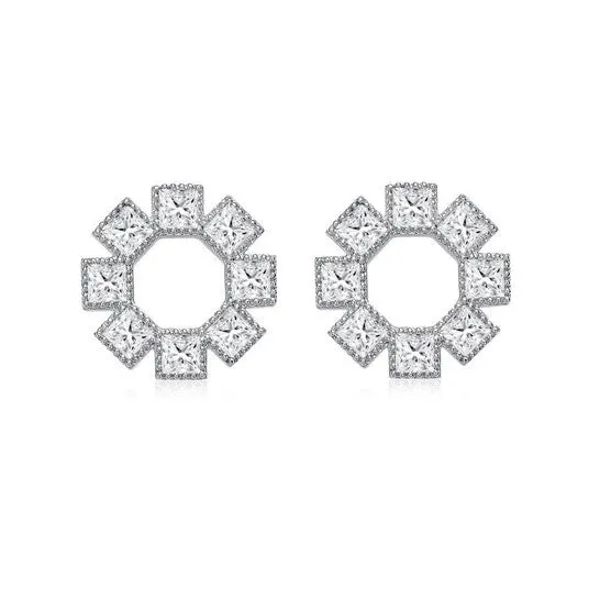 JMS always Earrings Original Megan Walford Sterling Silver Eight Stone Princess Cubic Zirconia Milgrain Bezel Earrings JMS always Earrings Original Megan Walford Sterling Silver Eight Stone Princess Cubic Zirconia Milgrain Bezel Earrings