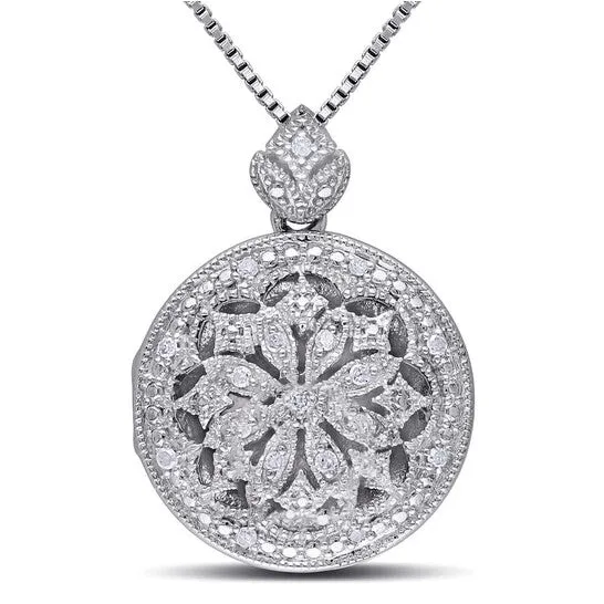 JMS always Necklaces Original AMOUR 110 CT TW Diamond Floral Vintage Locket Pendant with Chain In Sterling Silver JMS always Necklaces Original AMOUR 110 CT TW Diamond Floral Vintage Locket Pendant with Chain In Sterling Silver