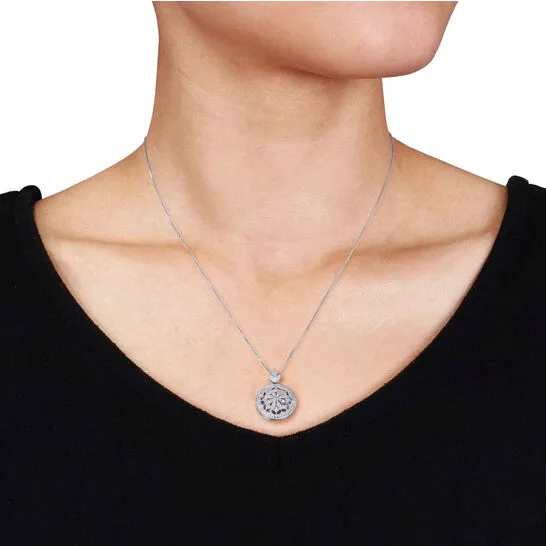 JMS always Necklaces Original AMOUR 110 CT TW Diamond Floral Vintage Locket Pendant with Chain In Sterling Silver JMS always Necklaces Original AMOUR 110 CT TW Diamond Floral Vintage Locket Pendant with Chain In Sterling Silver