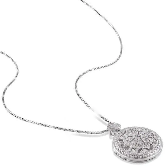 JMS always Necklaces Original AMOUR 110 CT TW Diamond Floral Vintage Locket Pendant with Chain In Sterling Silver JMS always Necklaces Original AMOUR 110 CT TW Diamond Floral Vintage Locket Pendant with Chain In Sterling Silver
