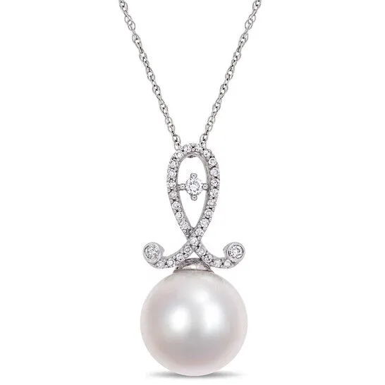 JMS always Necklaces Original AMOUR 1112mm Cultured Freshwater Pearl and 15 CT TW Diamond Twist Pendant with Chain In 10K White Gold JMS always Necklaces Original AMOUR 1112mm Cultured Freshwater Pearl and 15 CT TW Diamond Twist Pendant with Chain In 10K White Gold