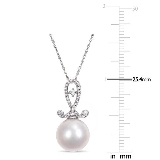 JMS always Necklaces Original AMOUR 1112mm Cultured Freshwater Pearl and 15 CT TW Diamond Twist Pendant with Chain In 10K White Gold JMS always Necklaces Original AMOUR 1112mm Cultured Freshwater Pearl and 15 CT TW Diamond Twist Pendant with Chain In 10K White Gold
