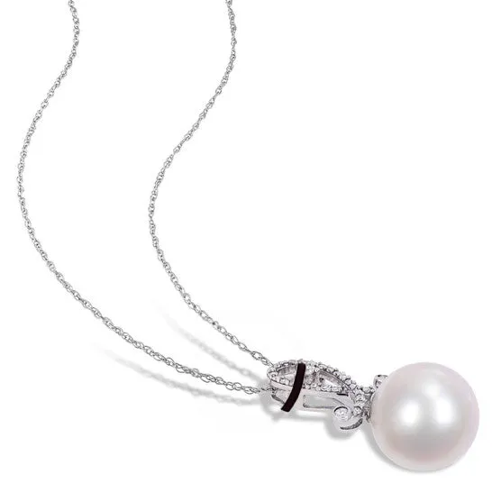 JMS always Necklaces Original AMOUR 1112mm Cultured Freshwater Pearl and 15 CT TW Diamond Twist Pendant with Chain In 10K White Gold JMS always Necklaces Original AMOUR 1112mm Cultured Freshwater Pearl and 15 CT TW Diamond Twist Pendant with Chain In 10K White Gold