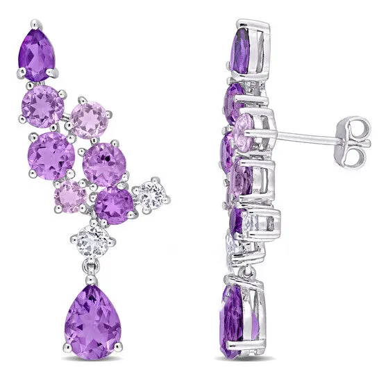 JMS always Original AMOUR 7 CT TGW Rose De France African Amethyst Brazilian Amethyst and White Topaz Drop Earrings In Sterling Silver Earrings JMS always Original AMOUR 7 CT TGW Rose De France African Amethyst Brazilian Amethyst and White Topaz Drop Earrings In Sterling Silver Earrings