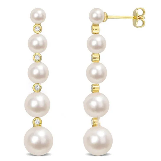 JMS always Original AMOUR Freshwater Cultured Pearl and 14 CT TGW White Topaz Graduated Dangle Earrings In Yellow Plated Sterling Silver Earrings JMS always Original AMOUR Freshwater Cultured Pearl and 14 CT TGW White Topaz Graduated Dangle Earrings In Yellow Plated Sterling Silver Earrings