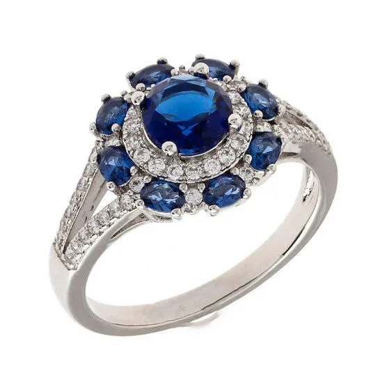 JMS always Original Elegant Confetti Womens 18K White Gold Plated Blue CZ Simulated Diamond Floral Halo Ring Rings JMS always Original Elegant Confetti Womens 18K White Gold Plated Blue CZ Simulated Diamond Floral Halo Ring Rings
