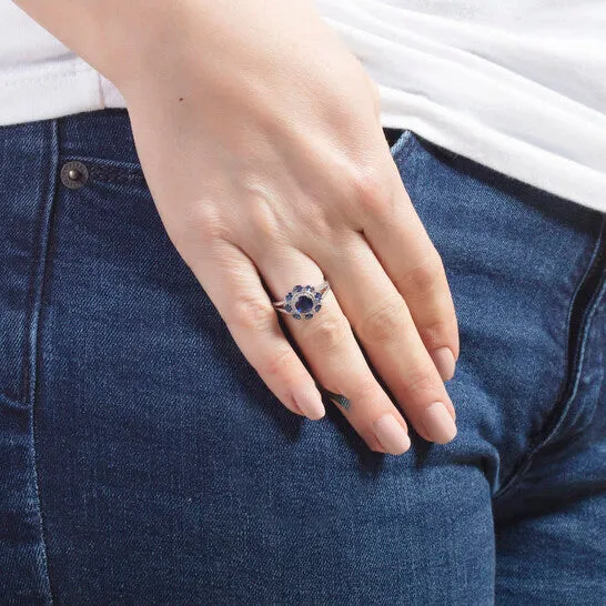 JMS always Original Elegant Confetti Womens 18K White Gold Plated Blue CZ Simulated Diamond Floral Halo Ring Rings JMS always Original Elegant Confetti Womens 18K White Gold Plated Blue CZ Simulated Diamond Floral Halo Ring Rings