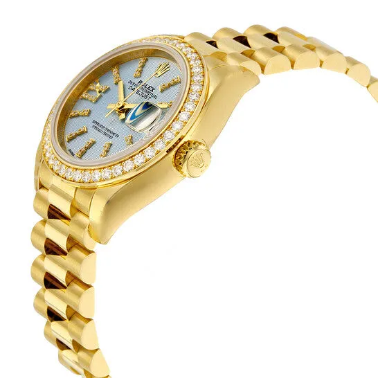 JMS always PreStyled Sets Original Rolex LadyDatejust 28 Cornflower Blue Dial 18K Yellow Gold President Automatic Ladies Watch 279138BLSRDP JMS always PreStyled Sets Original Rolex LadyDatejust 28 Cornflower Blue Dial 18K Yellow Gold President Automatic Ladies Watch 279138BLSRDP