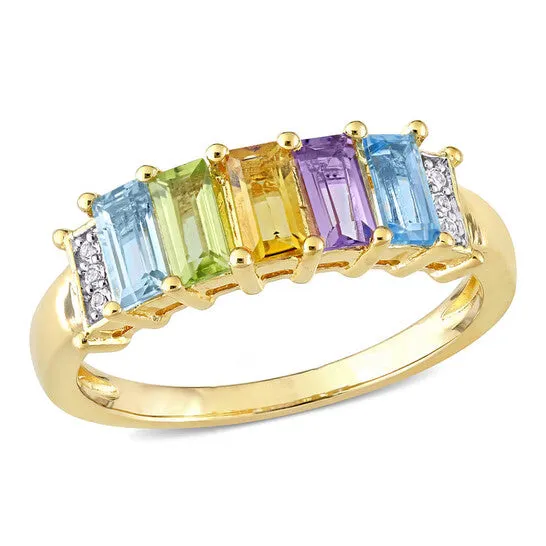 JMS always Rings Original 1 14 CT TGW Baguette SkyBlue Topaz Peridot Citrine Rose de France SwissBlue Topaz White Topaz Engagement Ring in Yellow Plated Sterling Silver JMS always Rings Original 1 14 CT TGW Baguette SkyBlue Topaz Peridot Citrine Rose de France SwissBlue Topaz White Topaz Engagement Ring in Yellow Plated Sterling Silver