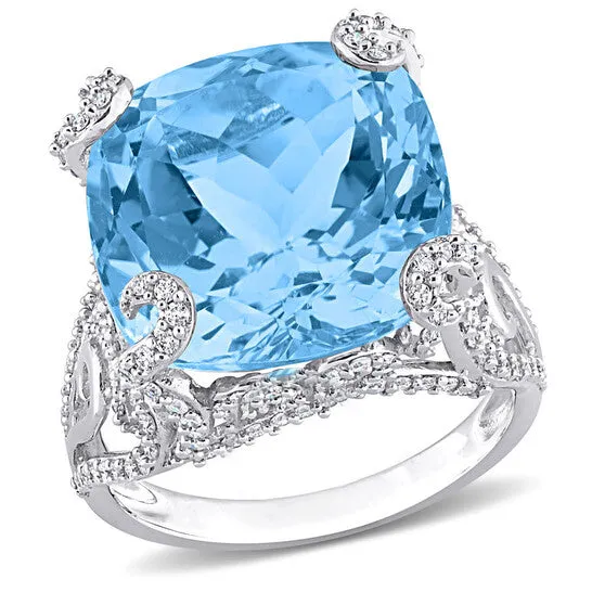 JMS always Rings Original Amour 18 34 CT TGW Sky Blue Topaz and 78 CT TDW Diamond Cocktail Ring in 14k White Gold JMS always Rings Original Amour 18 34 CT TGW Sky Blue Topaz and 78 CT TDW Diamond Cocktail Ring in 14k White Gold