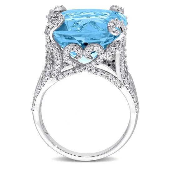JMS always Rings Original Amour 18 34 CT TGW Sky Blue Topaz and 78 CT TDW Diamond Cocktail Ring in 14k White Gold JMS always Rings Original Amour 18 34 CT TGW Sky Blue Topaz and 78 CT TDW Diamond Cocktail Ring in 14k White Gold