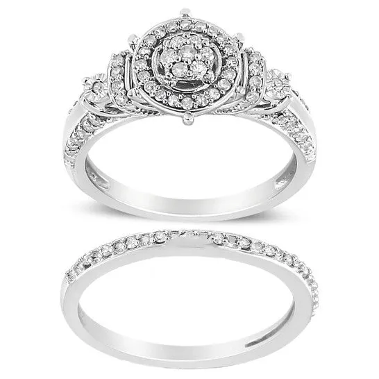 JMS always Rings Original Haus of Brilliance 925 Sterling Silver 13 Cttw Diamond 7 Stone Cluster and Halo Engagement Ring and Wedding Band Set IJ Color I1I2 Clarity