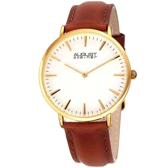 JMS always Watches Original August Steiner Quartz White Dial Brown Leather Ladies Watch AS8247YGBR JMS always Watches Original August Steiner Quartz White Dial Brown Leather Ladies Watch AS8247YGBR