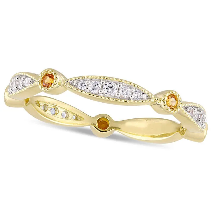 LabCreated Yellow and White Sapphire Antique VintageStyle Band in Sterling Silver with Yellow Rhodium Goldia Rings LabCreated Yellow and White Sapphire Antique VintageStyle Band in Sterling Silver with Yellow Rhodium Goldia Rings