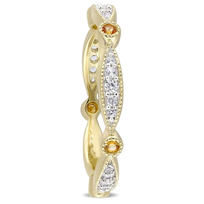 LabCreated Yellow and White Sapphire Antique VintageStyle Band in Sterling Silver with Yellow Rhodium Goldia Rings LabCreated Yellow and White Sapphire Antique VintageStyle Band in Sterling Silver with Yellow Rhodium Goldia Rings