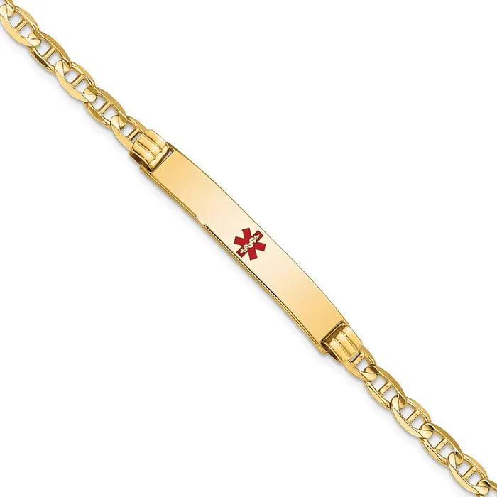 MDS Bracelets Solid 14K Yellow Gold Medical Red Enamel Anchor Link ID Bracelet
