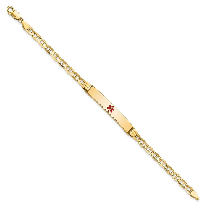 MDS Bracelets Solid 14K Yellow Gold Medical Red Enamel Anchor Link ID Bracelet MDS Bracelets Solid 14K Yellow Gold Medical Red Enamel Anchor Link ID Bracelet
