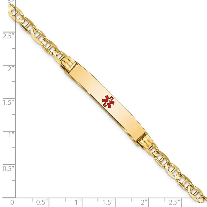 MDS Bracelets Solid 14K Yellow Gold Medical Red Enamel Anchor Link ID Bracelet MDS Bracelets Solid 14K Yellow Gold Medical Red Enamel Anchor Link ID Bracelet
