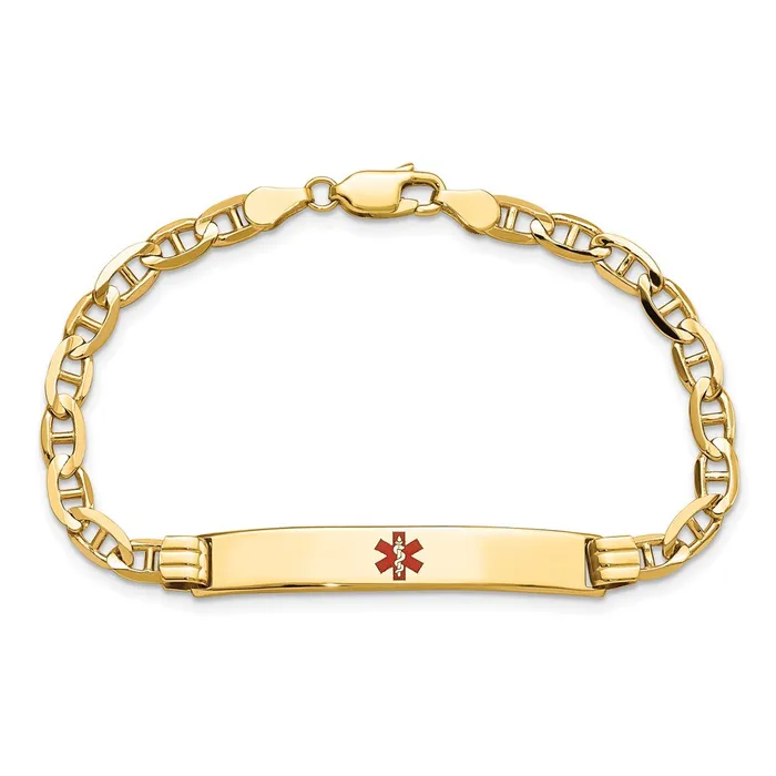 MDS Bracelets Solid 14K Yellow Gold Medical Red Enamel Anchor Link ID Bracelet MDS Bracelets Solid 14K Yellow Gold Medical Red Enamel Anchor Link ID Bracelet