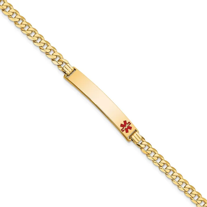MDS Bracelets Solid 14K Yellow Gold Medical Red Enamel Curb Link ID Bracelet
