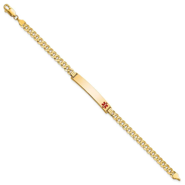 MDS Bracelets Solid 14K Yellow Gold Medical Red Enamel Curb Link ID Bracelet MDS Bracelets Solid 14K Yellow Gold Medical Red Enamel Curb Link ID Bracelet
