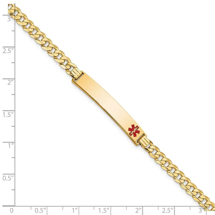 MDS Bracelets Solid 14K Yellow Gold Medical Red Enamel Curb Link ID Bracelet MDS Bracelets Solid 14K Yellow Gold Medical Red Enamel Curb Link ID Bracelet