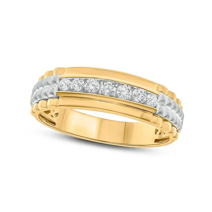 Mens 033 CT TW Natural Diamond Ribbed Shank Wedding Band in Solid 10K TwoTone Gold Goldia Rings Mens 033 CT TW Natural Diamond Ribbed Shank Wedding Band in Solid 10K TwoTone Gold Goldia Rings