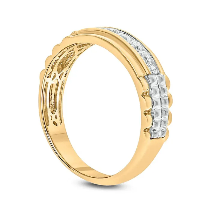 Mens 033 CT TW Natural Diamond Ribbed Shank Wedding Band in Solid 10K TwoTone Gold Goldia Rings Mens 033 CT TW Natural Diamond Ribbed Shank Wedding Band in Solid 10K TwoTone Gold Goldia Rings