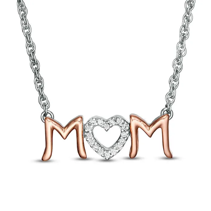 Necklaces 005 CT TW Natural Diamond Heart MOM Necklace in Sterling Silver and 10K Rose Gold Goldia Necklaces 005 CT TW Natural Diamond Heart MOM Necklace in Sterling Silver and 10K Rose Gold Goldia